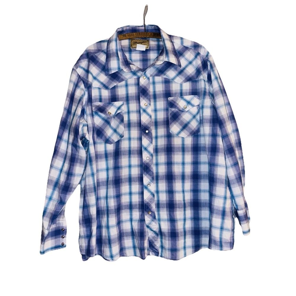 Wrangler Western Shirt Men's XL Plaid Long Sleeve Pearl Snap Rodeo Cowboy USA‎